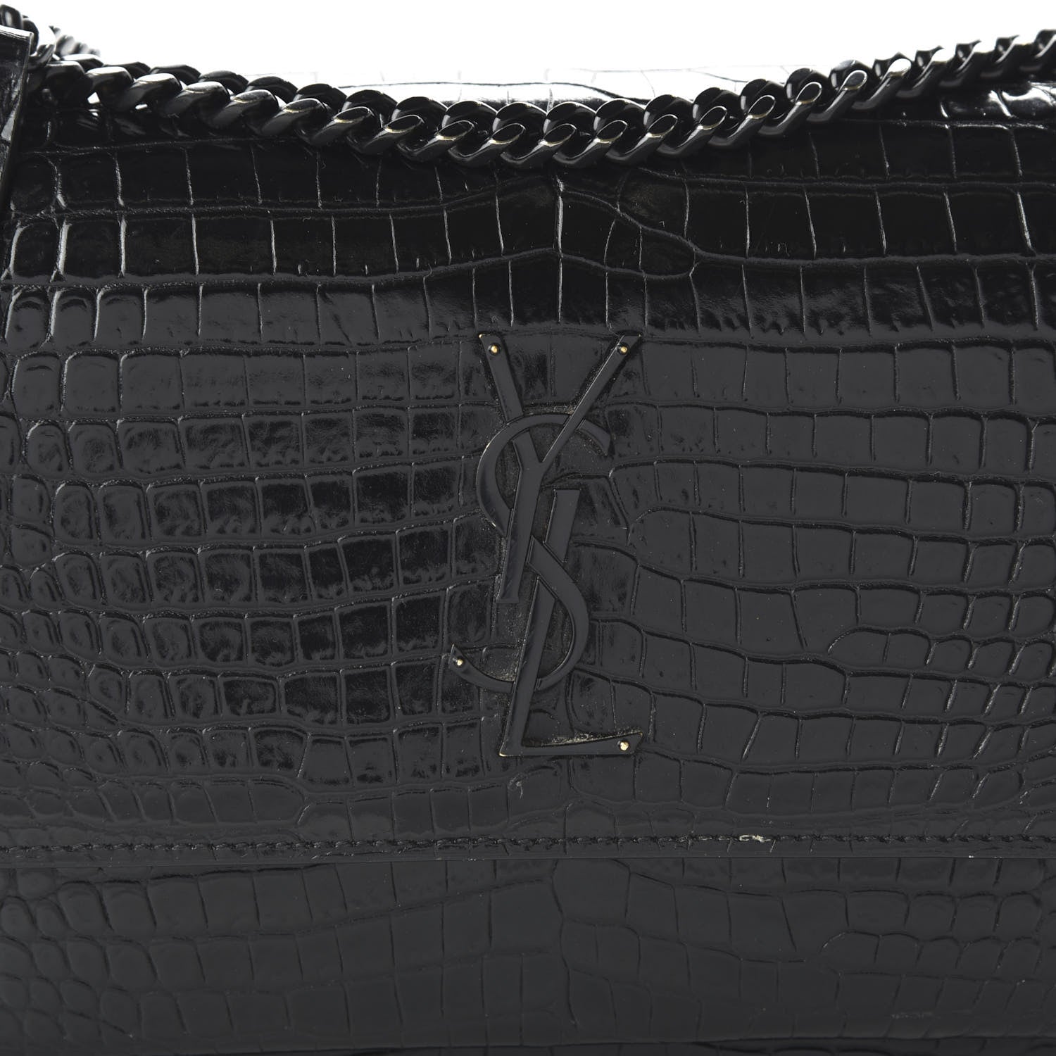 Saint Laurent Calfskin Crocodile Embossed Medium Monochrome Monogram Sunset Black 9 of 9