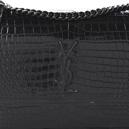 Saint Laurent Calfskin Crocodile Embossed Medium Monochrome Monogram Sunset Black 9 of 9