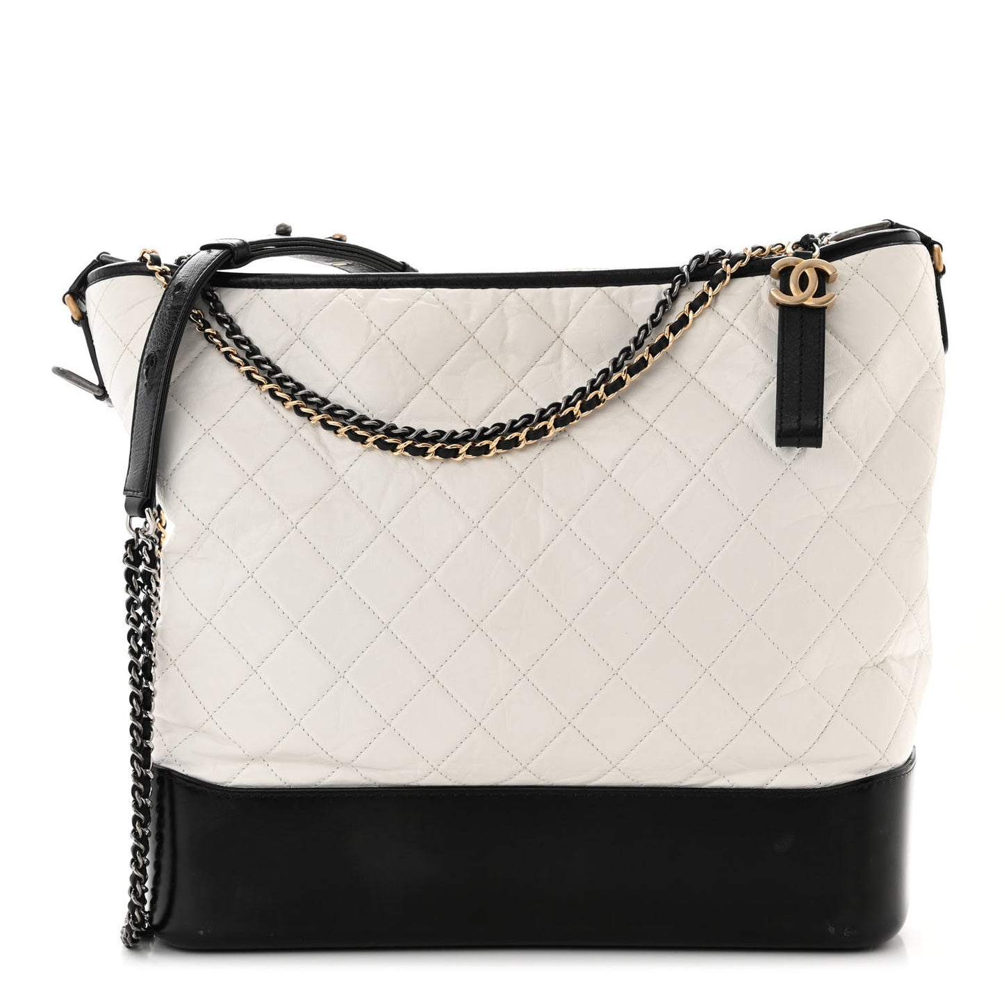 Aged Calfskin Quilted Maxi Gabrielle Hobo White Black