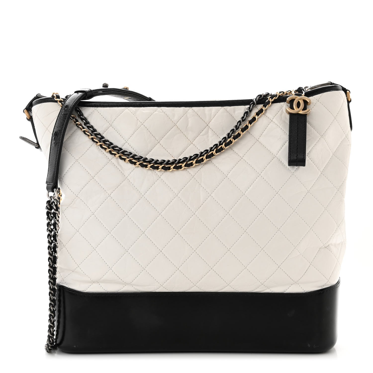 Chanel Aged Calfskin Quilted Maxi Gabrielle Hobo White Black 1 of 14