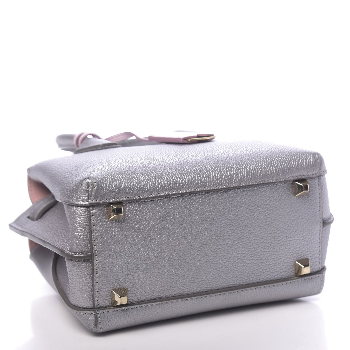 Metallic Grained Calfskin Mini Milla Tote Spike Silver