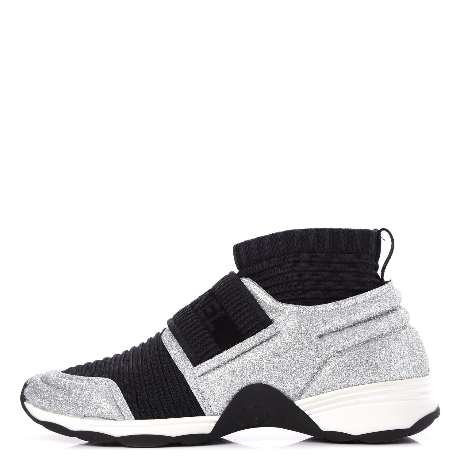 Chanel Glitter Stretch Fabric CC Sneakers 36 Black Silver 1 of 11