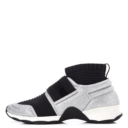 Chanel Glitter Stretch Fabric CC Sneakers 36 Black Silver 1 of 11
