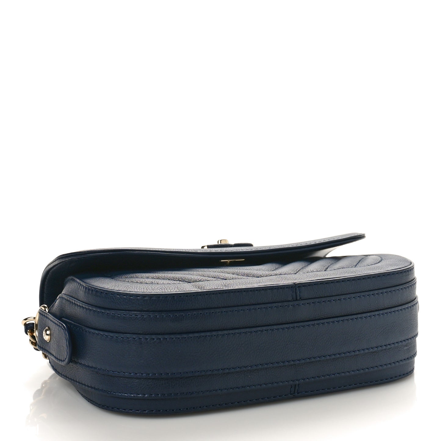 Calfskin Chevron Quilted Small Messenger Flap Navy