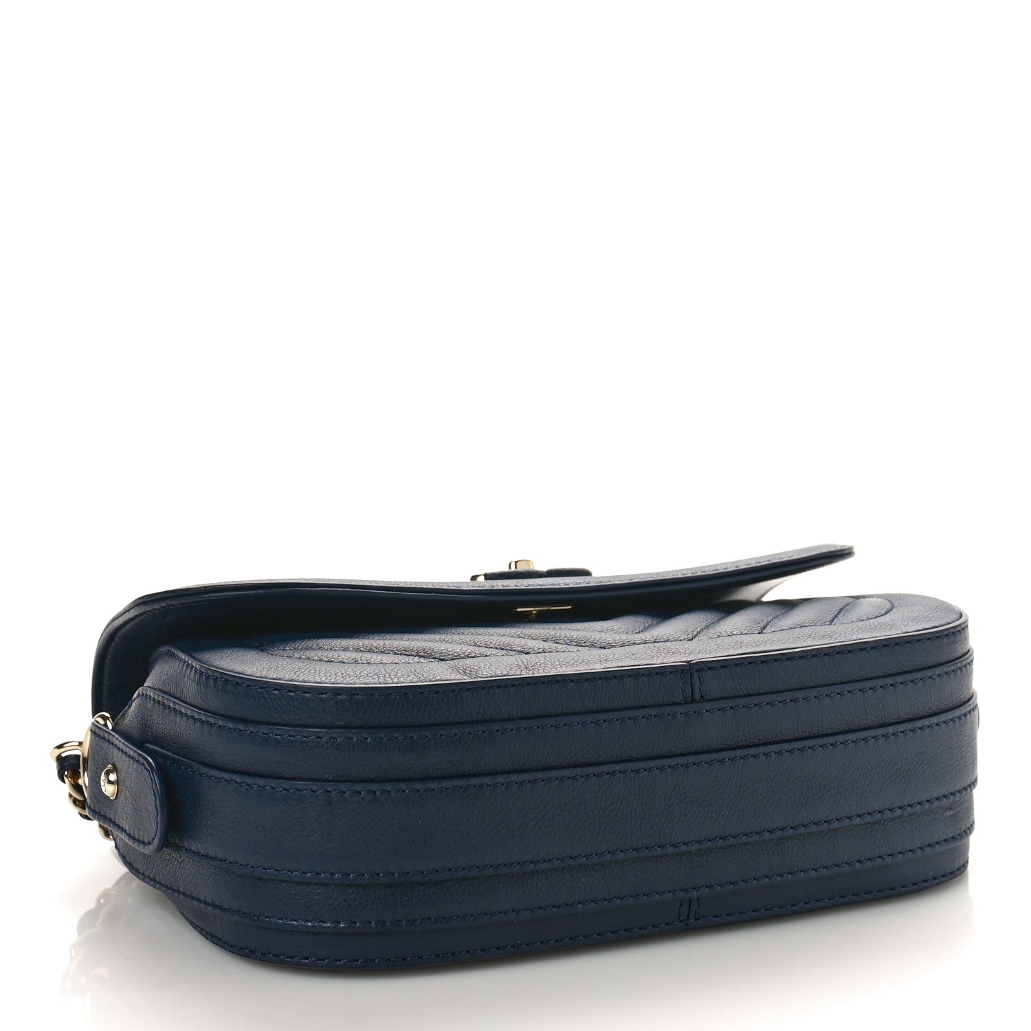 Chanel Calfskin Chevron Quilted Small Messenger Flap Navy 3 of 9