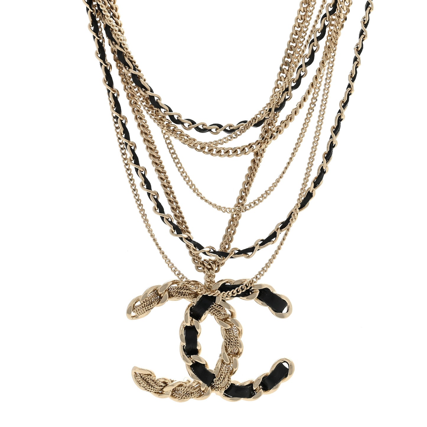 Lambskin Chain CC Multi Strand Necklace Gold Black