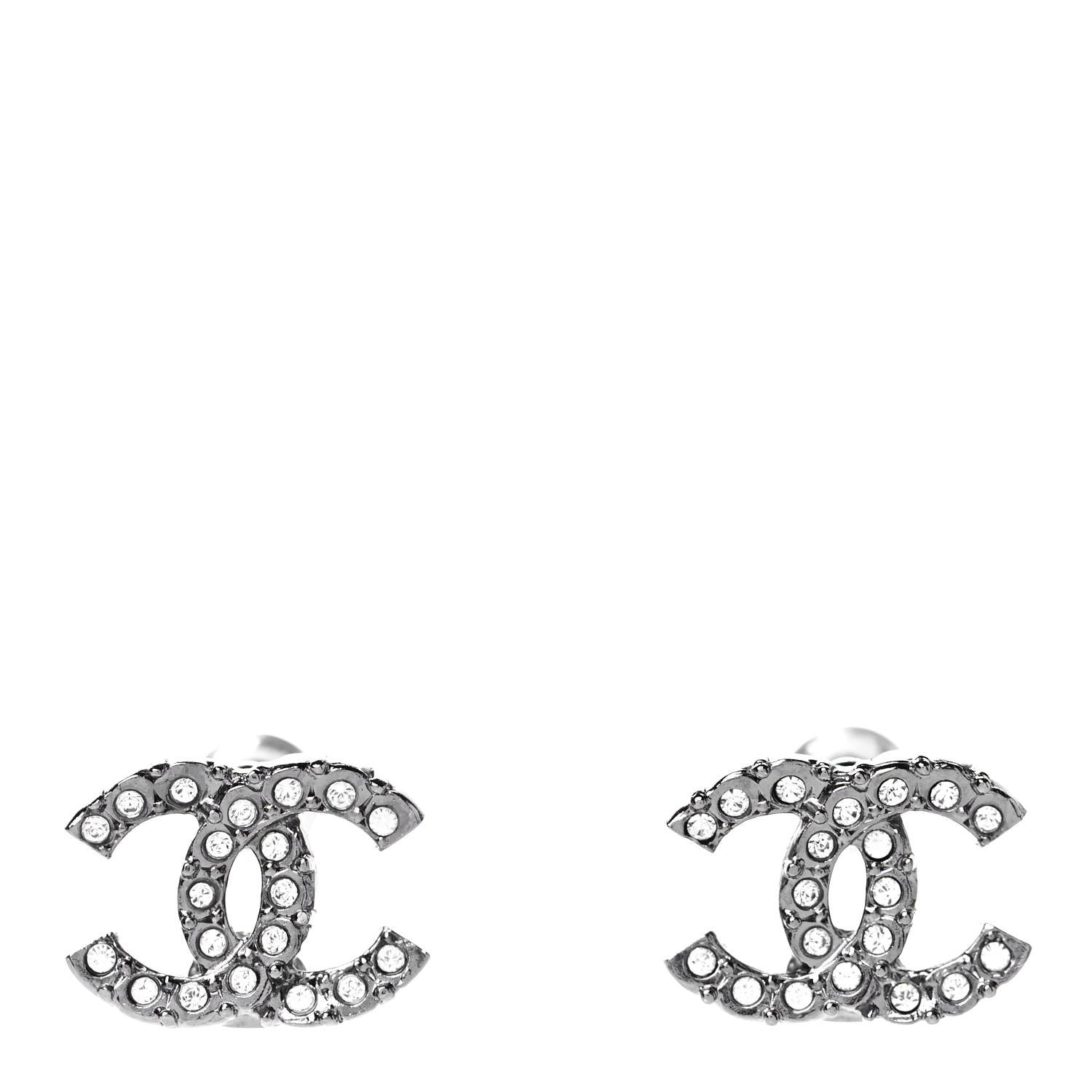 Chanel Crystal CC Earrings Silver 1 of 4