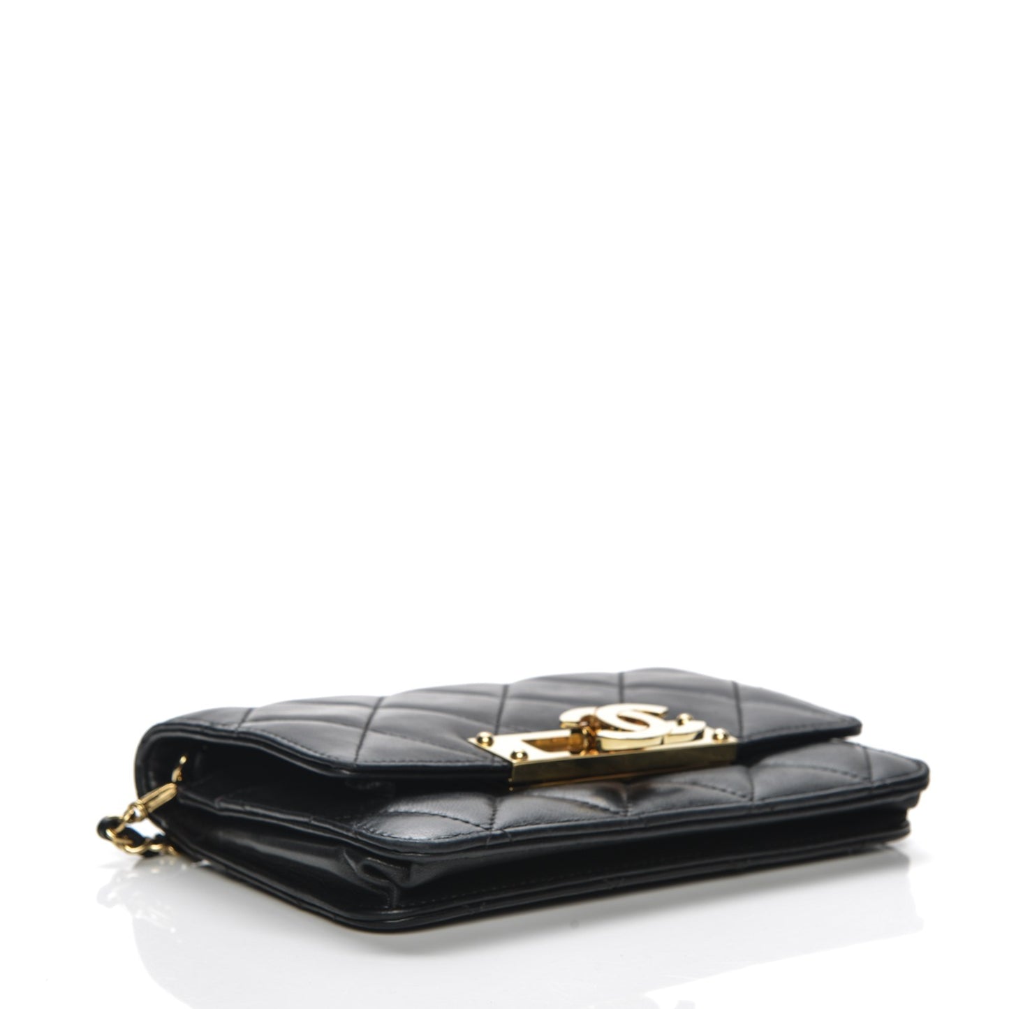 Lambskin Quilted Golden Class Wallet on Chain WOC Black