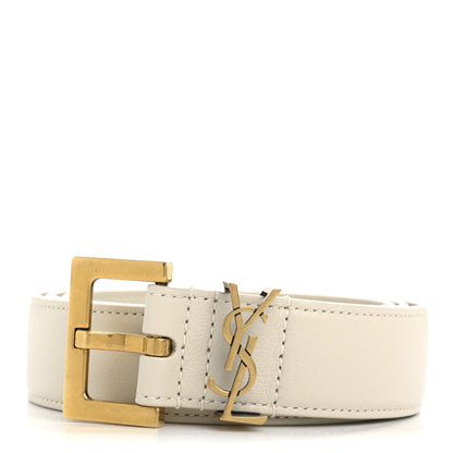 Saint Laurent Smooth Calfskin Monogram Square Buckle Belt 80 32 Crema Soft 1 of 8