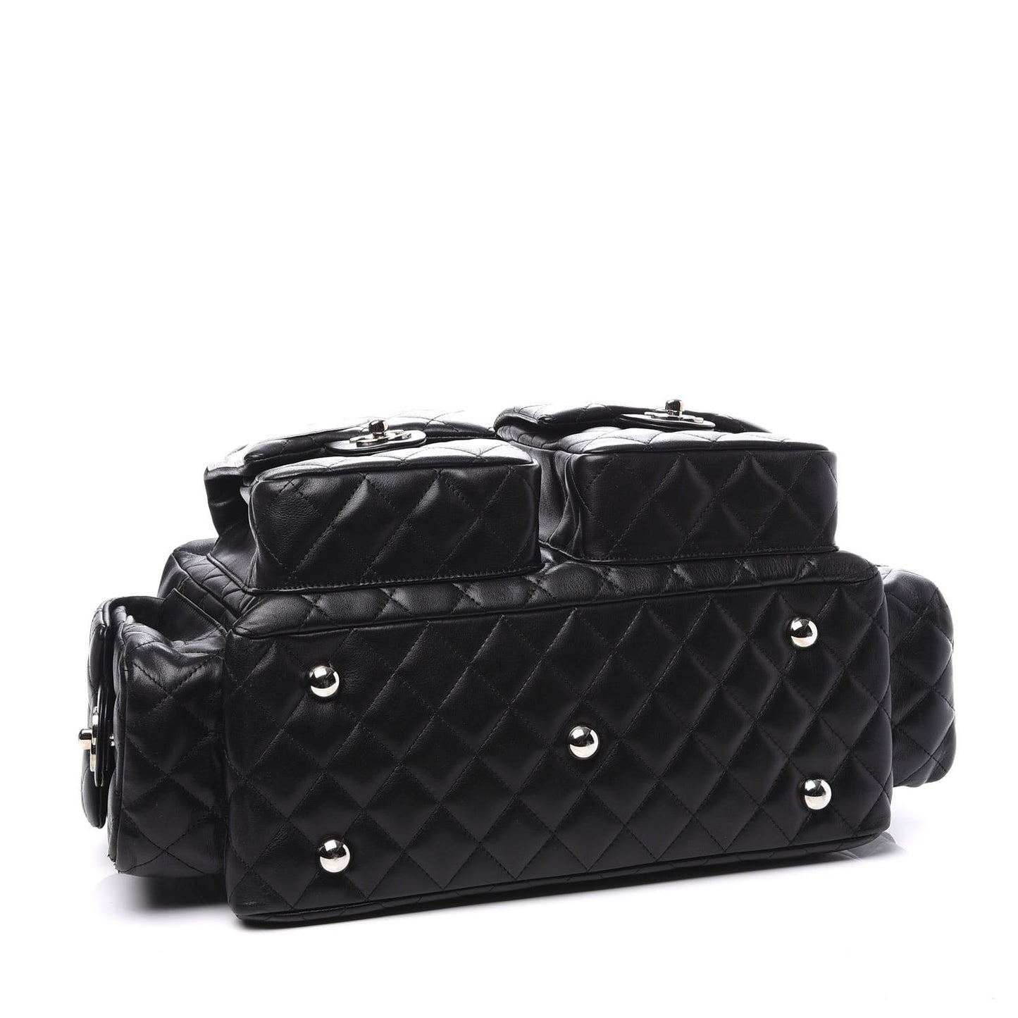 Calfskin Quilted Large Cambon Multipocket Reporter Black White
