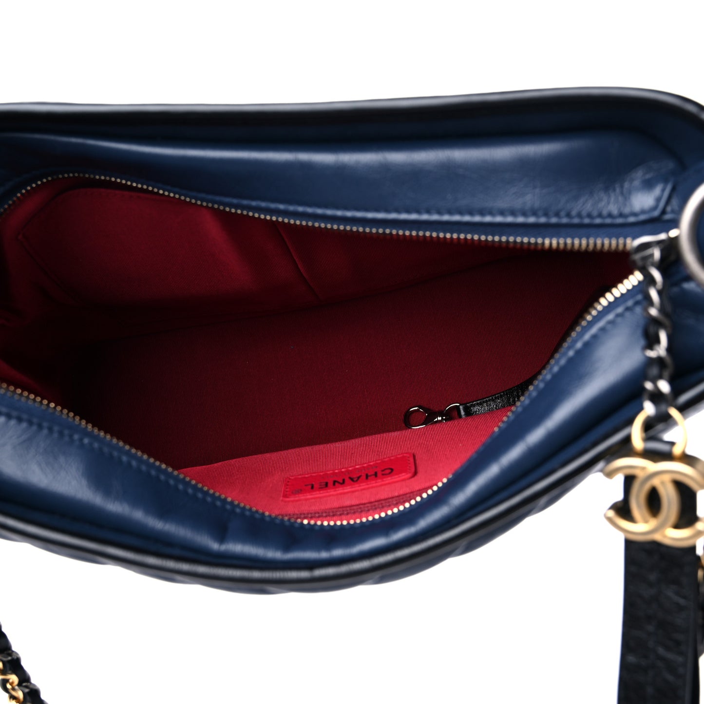 Aged Calfskin Chevron Quilted Medium Gabrielle Hobo Navy Black