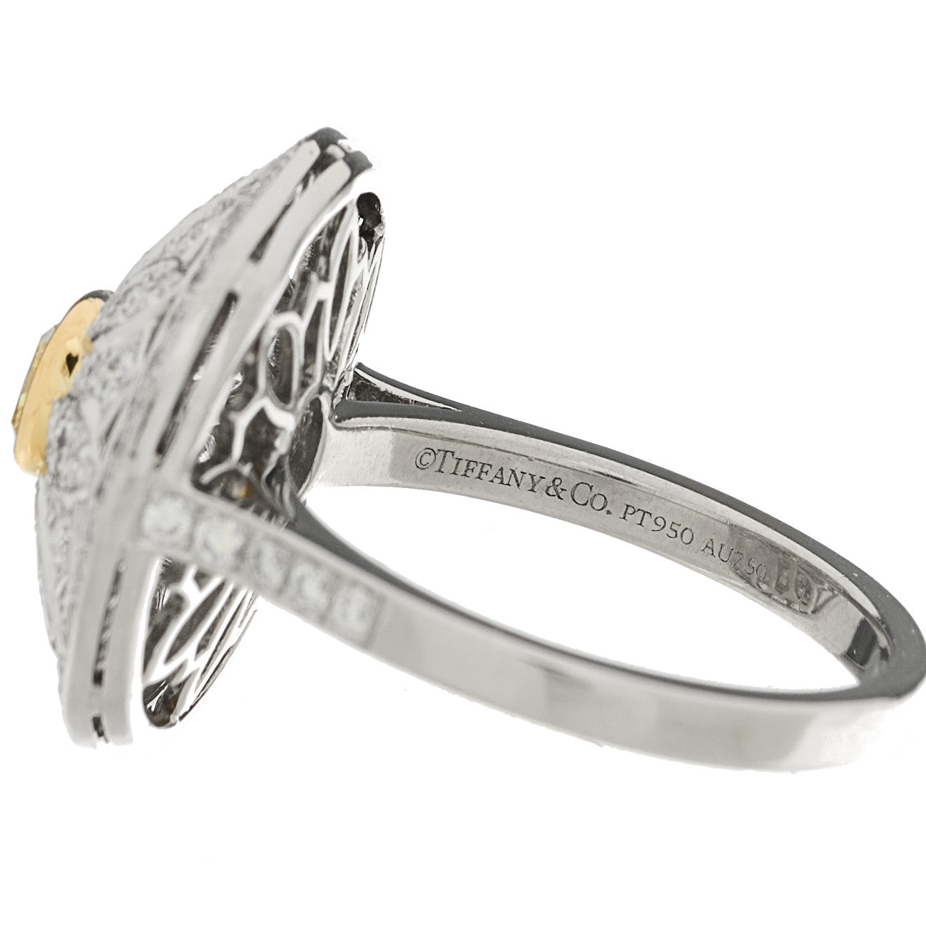Platinum 18K Yellow Gold Fancy Yellow Diamond Daisy Ring 51 5.75