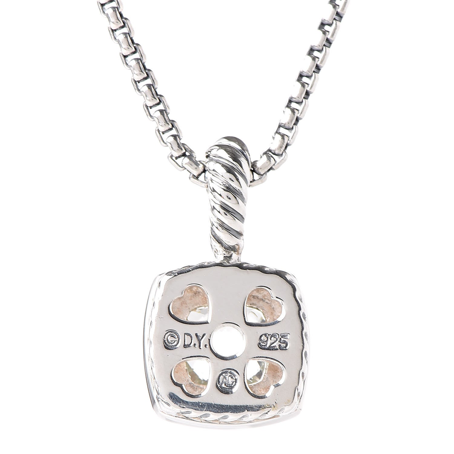 David Yurman Sterling Silver Diamond Prasiolite 7mm Petite Albion Pendant Necklace 6 of 6