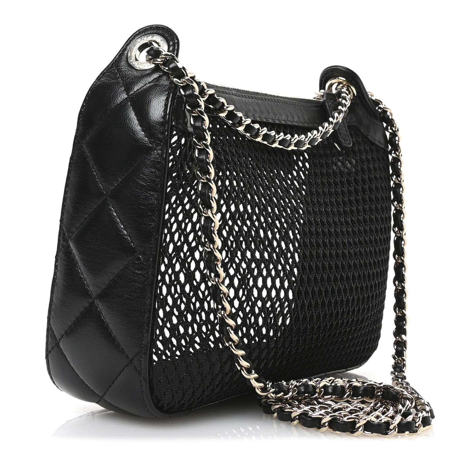 Chanel Mesh Shiny Lambskin Clutch With Chain Black 4 of 11