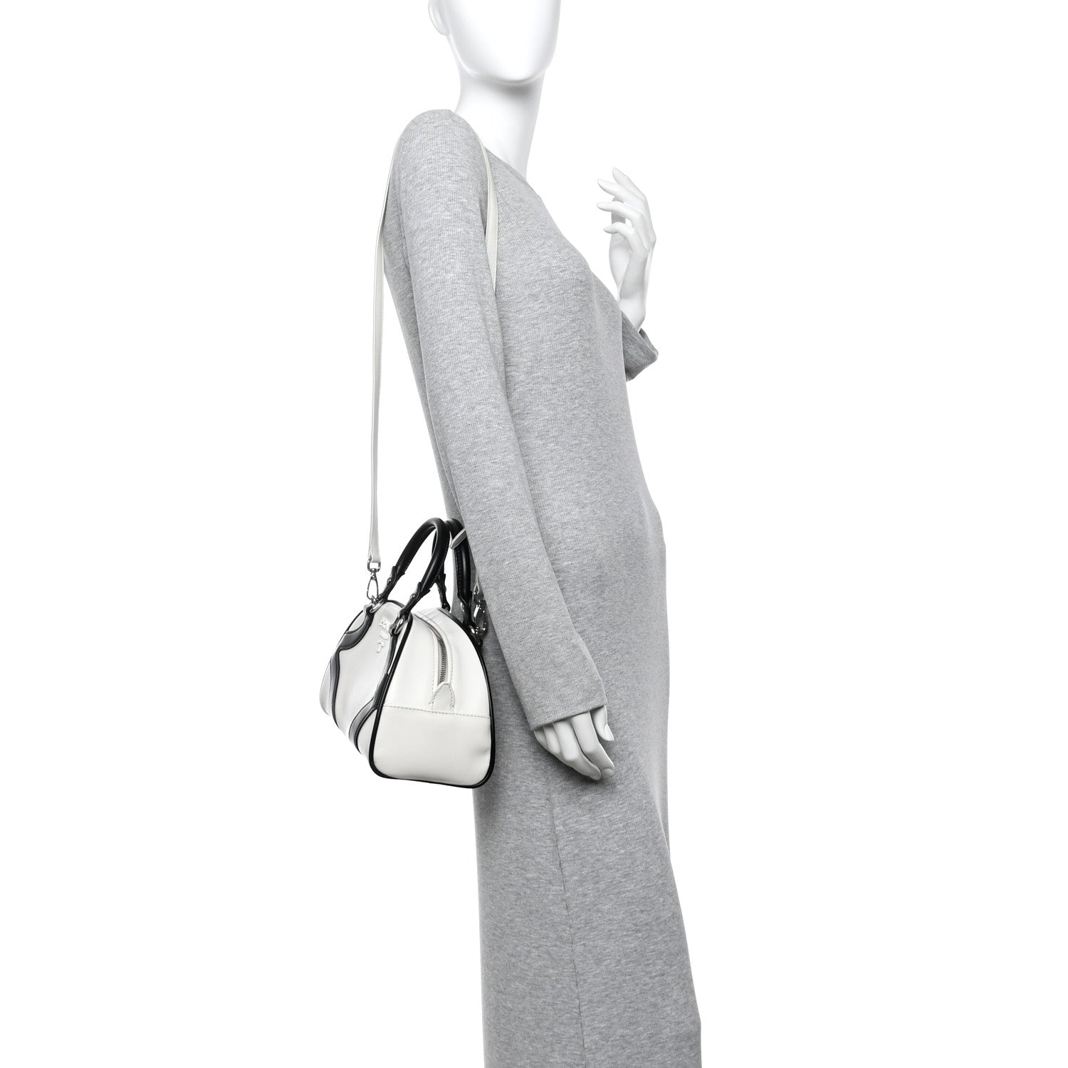 Prada Soft Calfskin Bowling Crossbody Bag White Black 1777085