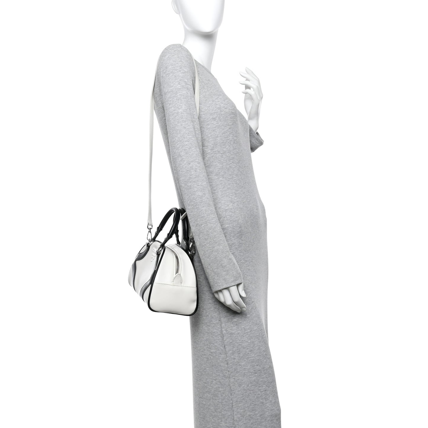Soft Calfskin Bowling Crossbody Bag White Black