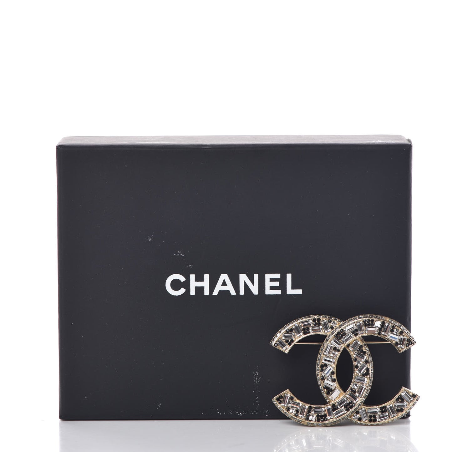 Baguette Crystal CC Brooch Gold Black