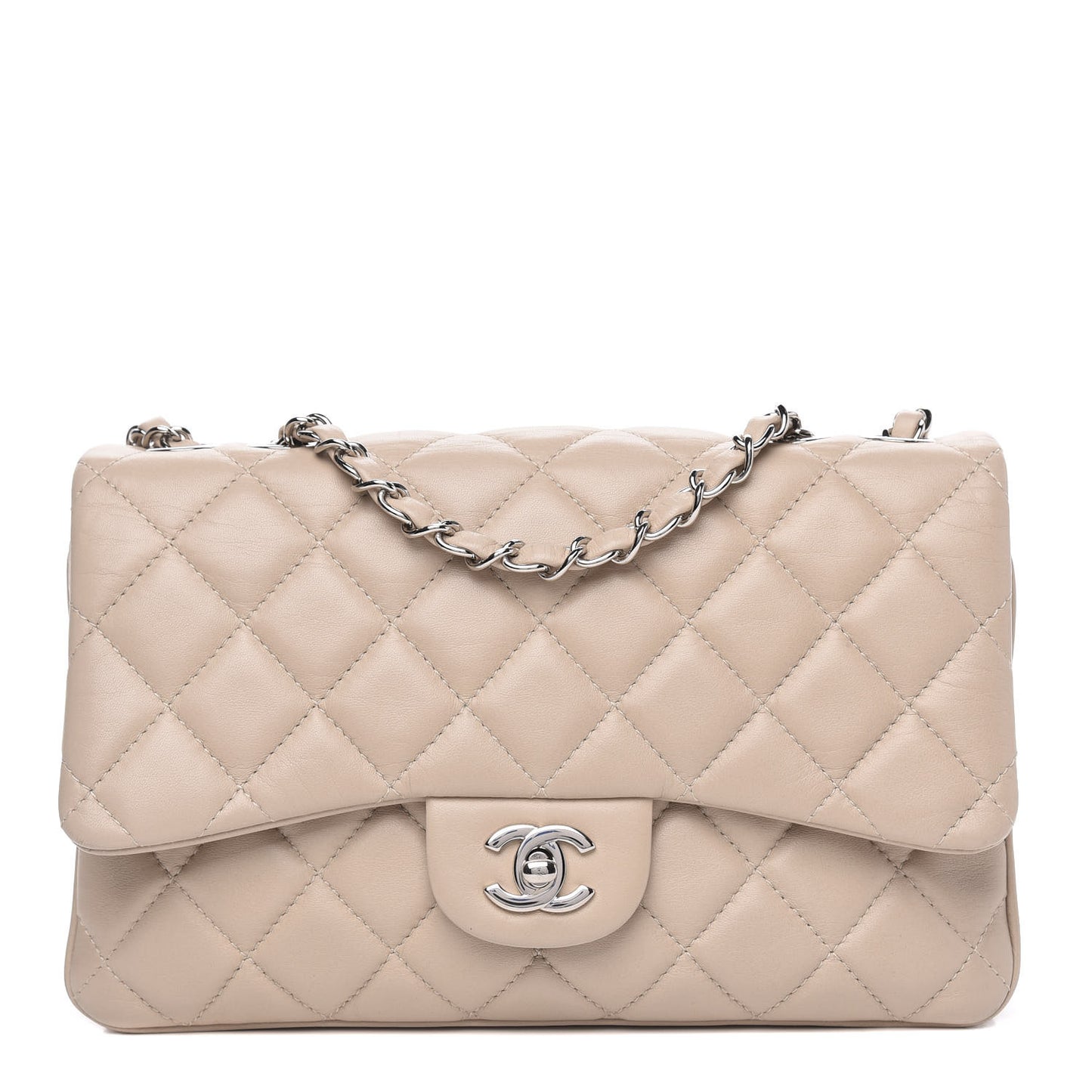 Calfskin Quilted Tender Touch Flap Bag Beige