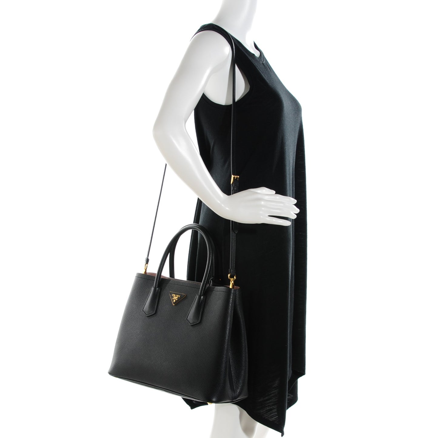 Saffiano Cuir Large Double Bag Black Mughetto