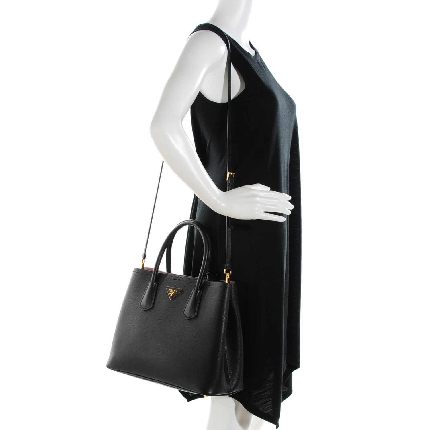 Prada Saffiano Cuir Large Double Bag Black Mughetto 2 of 8