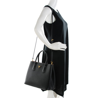 Prada Saffiano Cuir Large Double Bag Black Mughetto 2 of 8