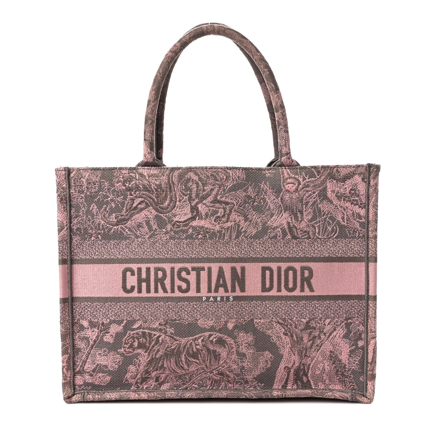 Christian Dior Canvas Embroidered Medium Dioriviera Toile De Jouy Book Tote Pink Grey 1 of 10