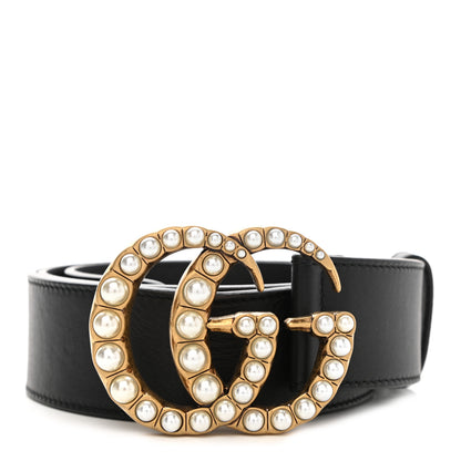Gucci Moon Calfskin Pearl Double G 40mm Belt 90 36 Black Cream 1 of 10