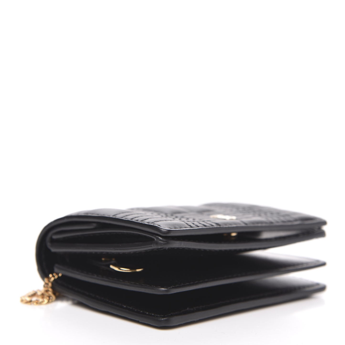 Lambskin Quilted Card Case With Detachable Strap Black