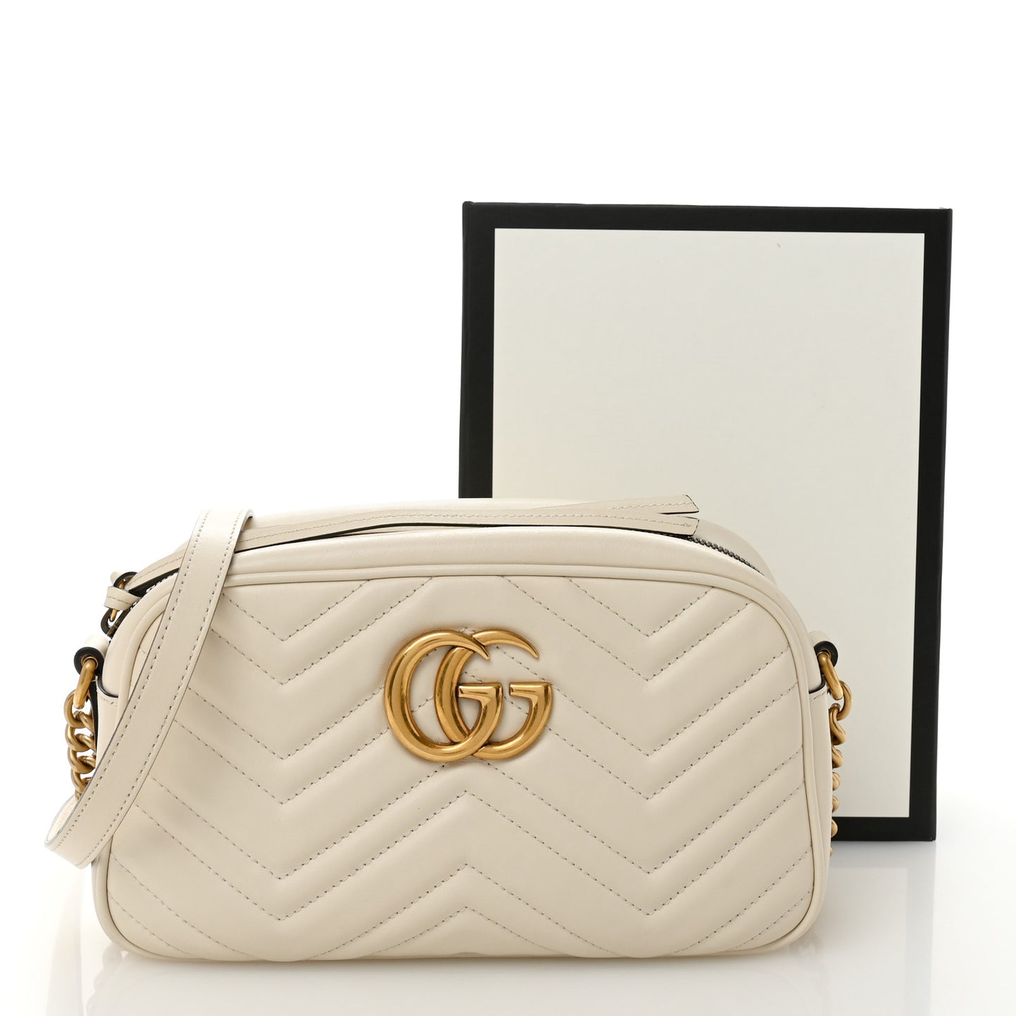 Calfskin Matelasse Small GG Marmont Chain Shoulder Bag White