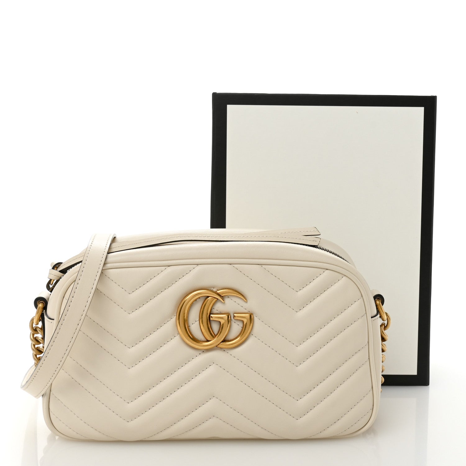 Gucci Calfskin Matelasse Small GG Marmont Chain Shoulder Bag White 11 of 11