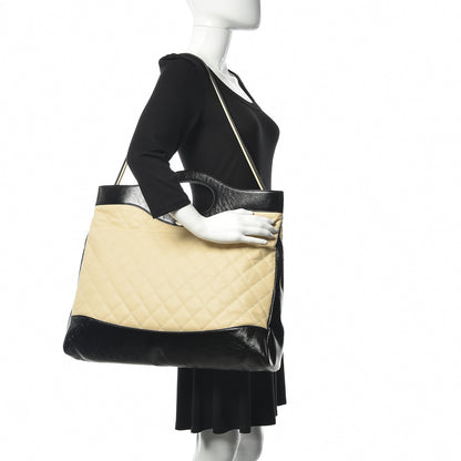 Chanel Aged Calfskin Quilted XL 31 Shopping Bag Beige Black 2 of 10