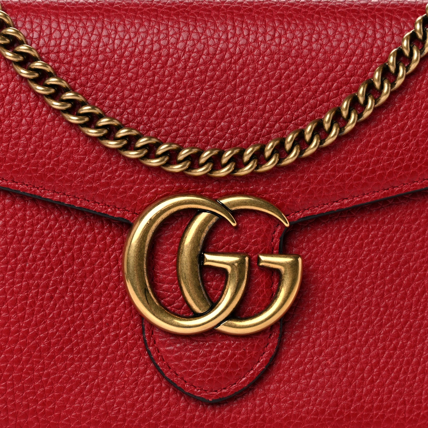 Gucci Calfskin GG Marmont Chain Wallet Vulcanic Red 10 of 13