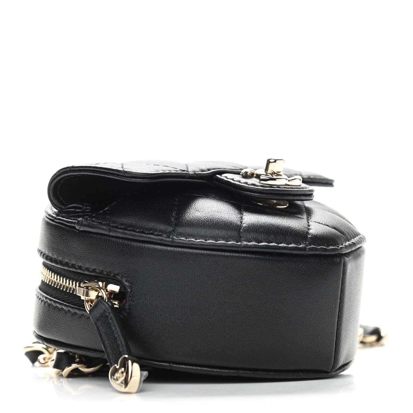 Lambskin Quilted CC In Love Heart Waist Belt Bag With Chain Black