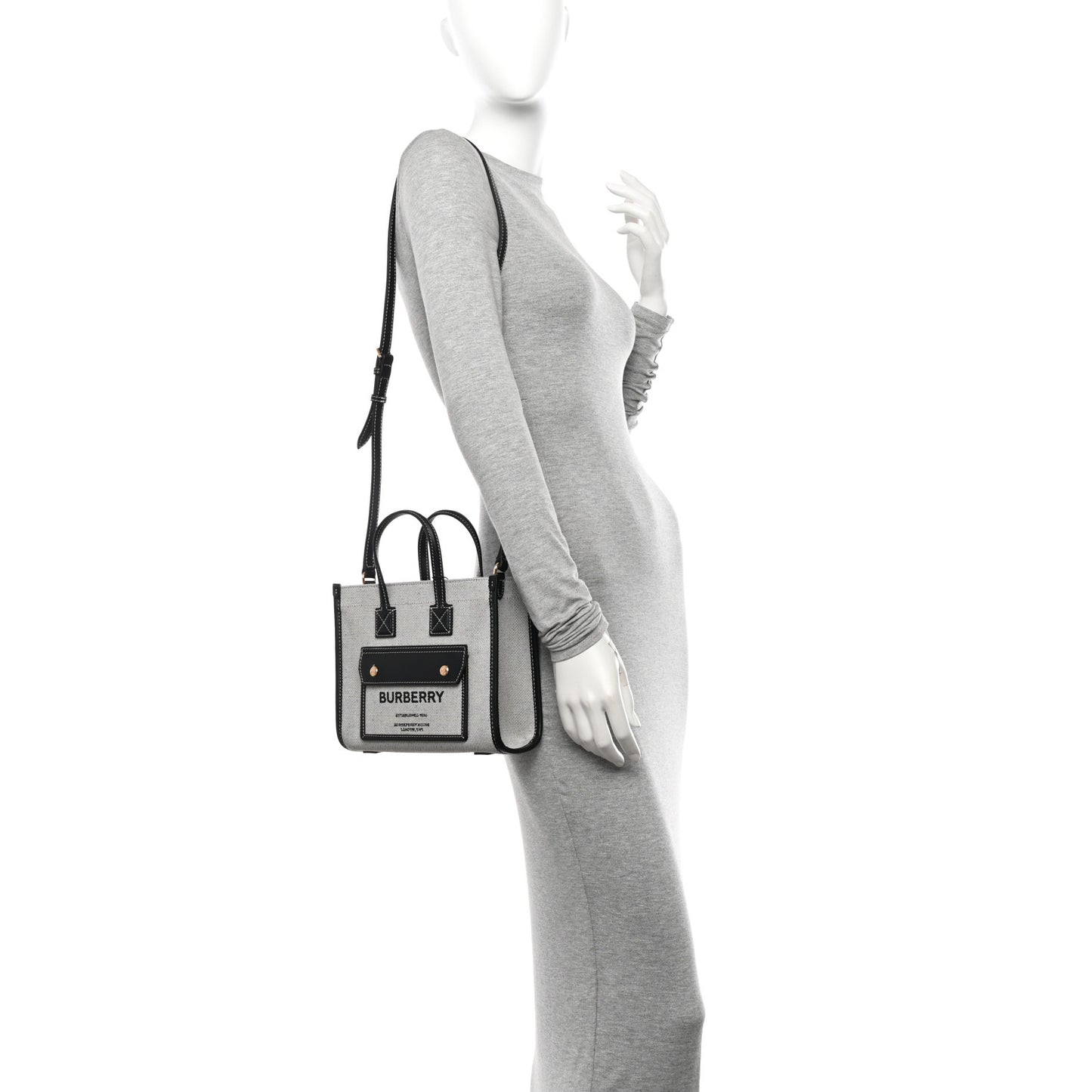 Canvas Smooth Calfskin Mini Two Tone Freya Tote Black