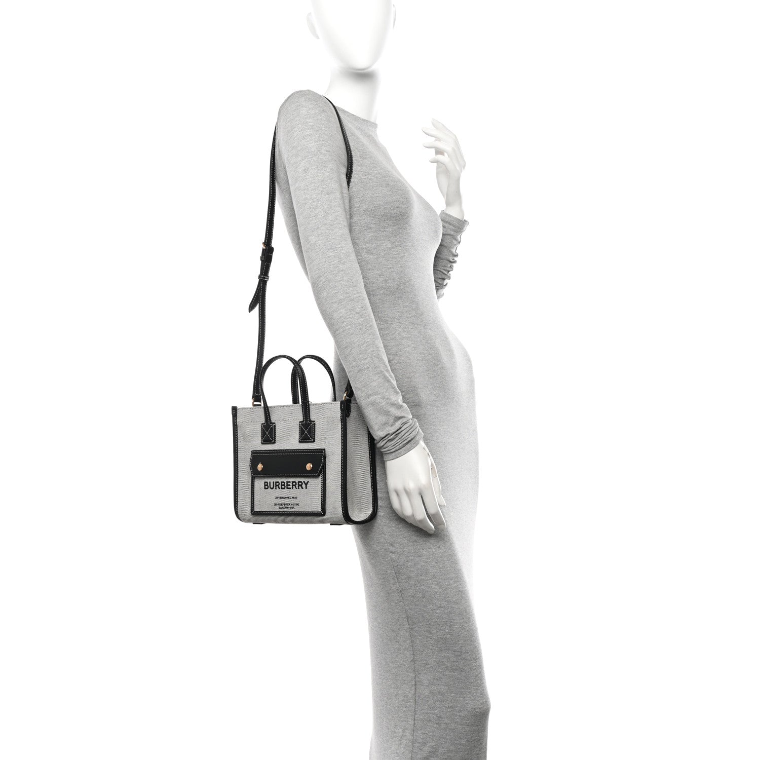 Burberry Canvas Smooth Calfskin Mini Two Tone Freya Tote Black 2 of 11