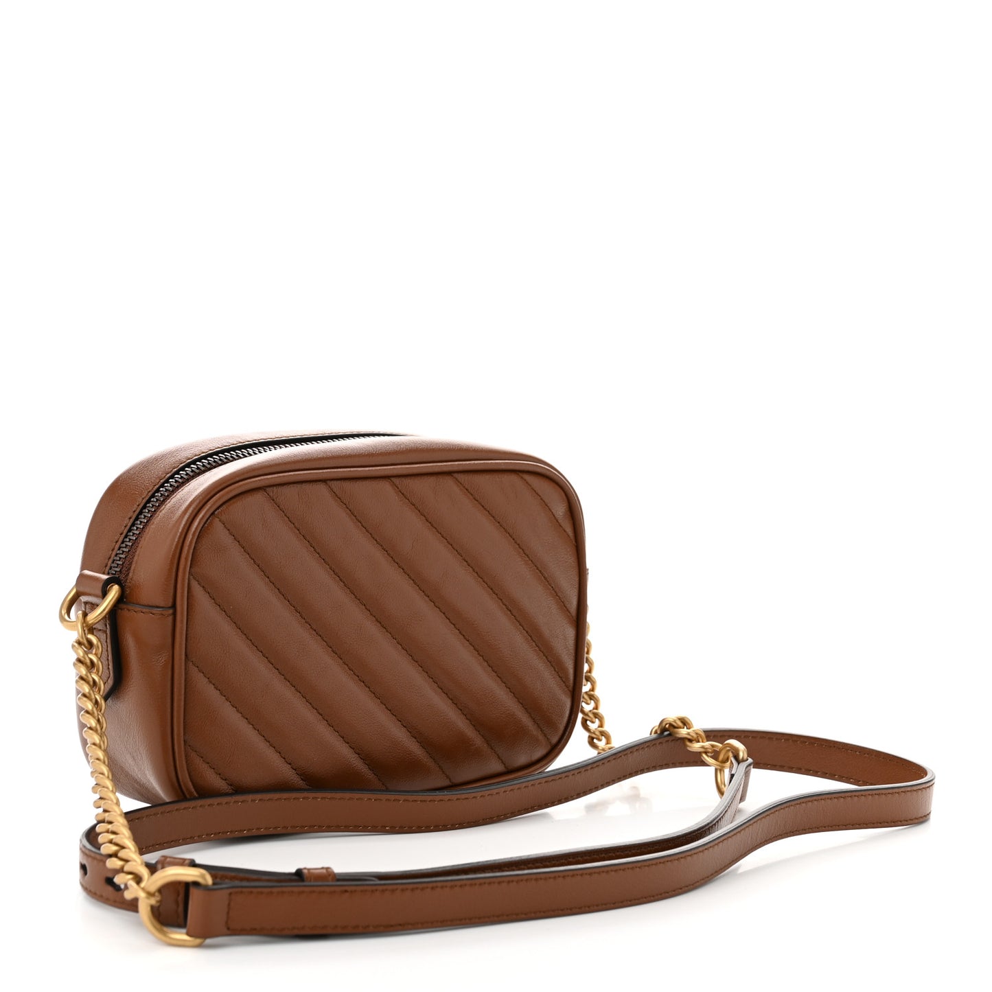 Glazed Calfskin Matelasse Diagonal Mini GG Marmont Chain Shoulder Bag Cuir