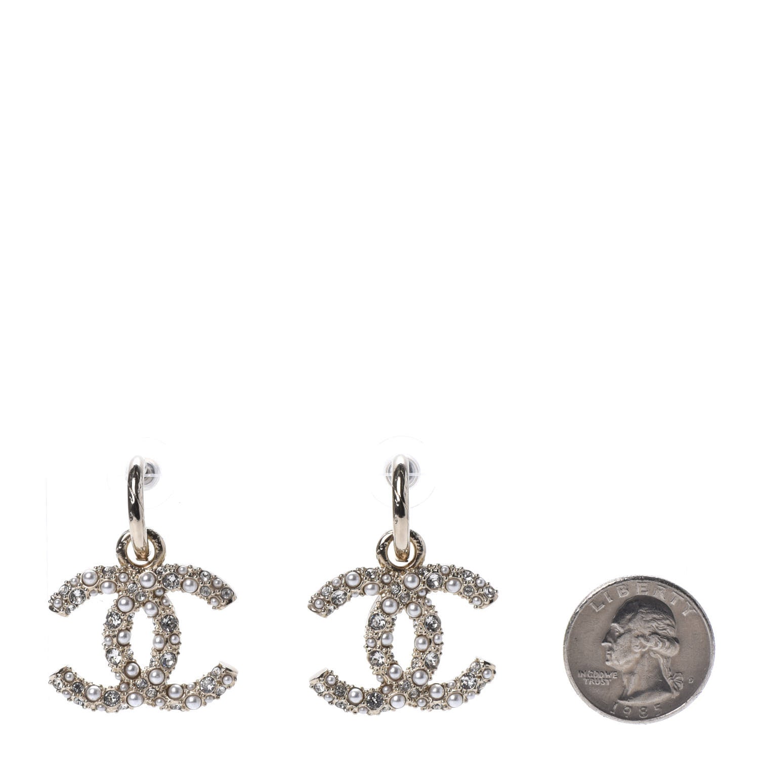 Chanel Crystal Pearl Caviar CC Drop Earrings Gold 2 of 4