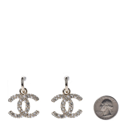 Chanel Crystal Pearl Caviar CC Drop Earrings Gold 2 of 4