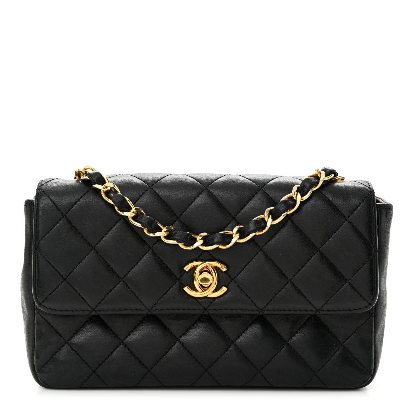 Lambskin Quilted Mini Rectangular Flap Black