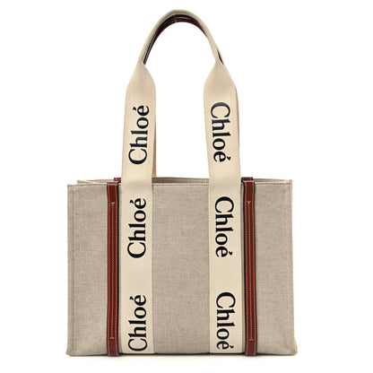 Chloe Cotton Calfskin Medium Woody Ribbon Tote White Brown 1 of 15
