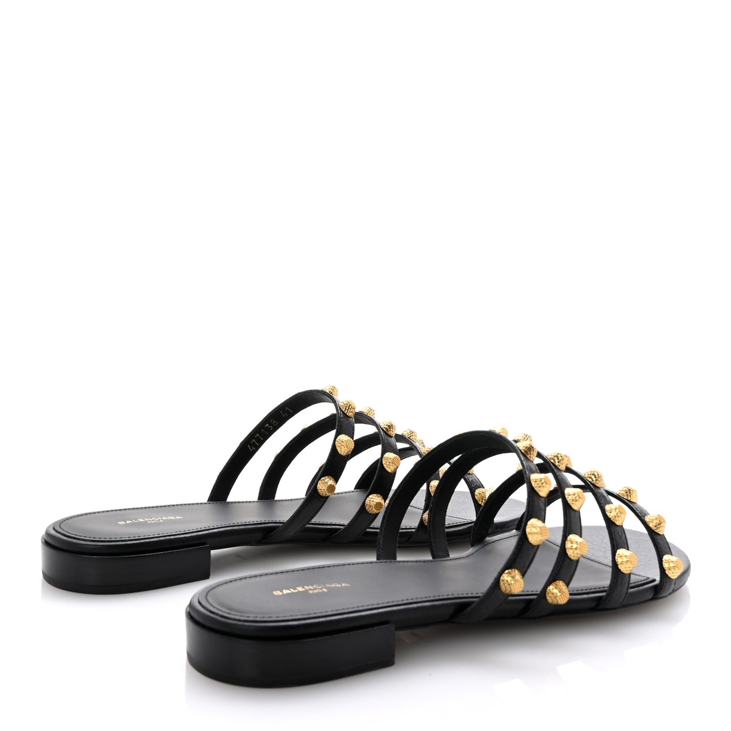 Agneau Lambskin Giant Gold Stud Sandals 41 Black