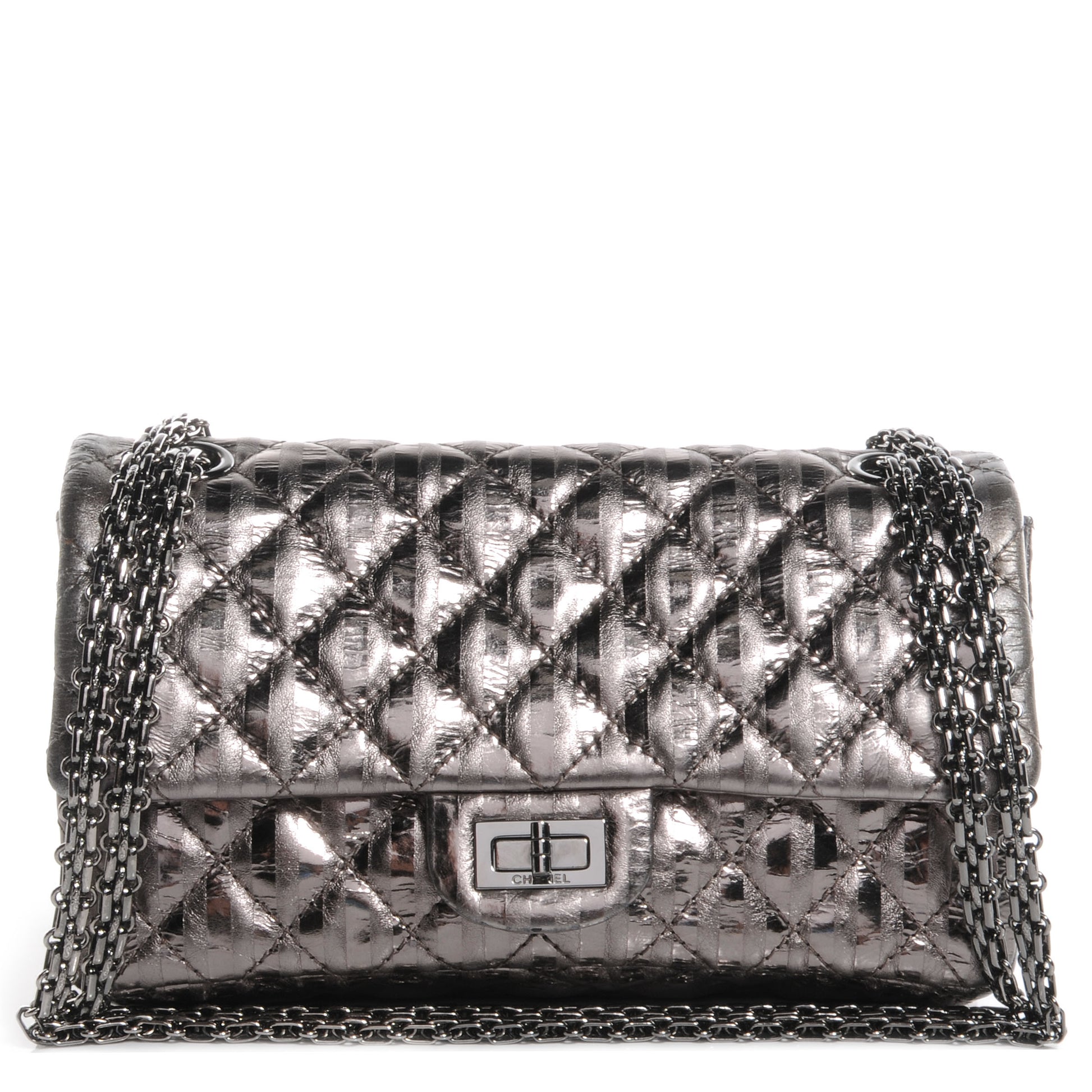 Chanel Striped Accordion Reissue 2.55 Flap Dark Silver 1 of 8