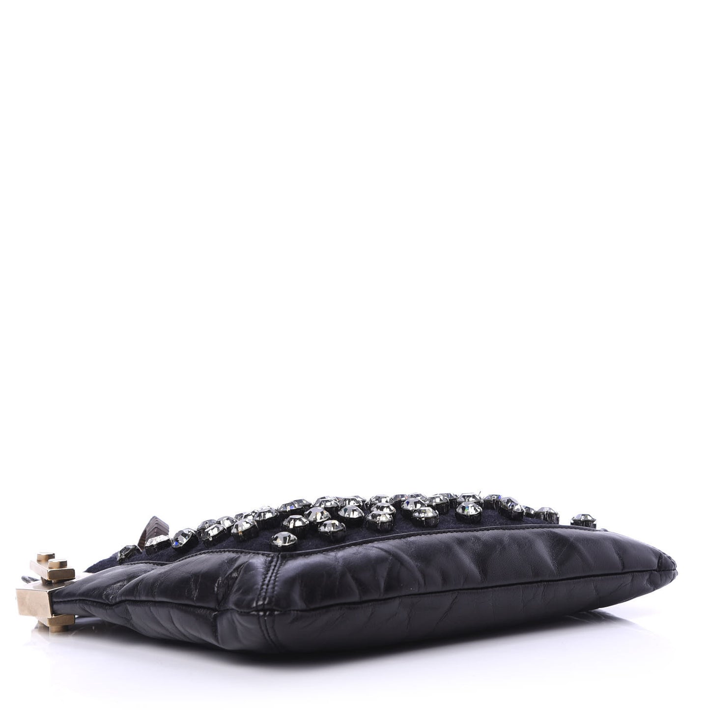 Glazed Calfskin Felt Crystal Embellished Ketu Sac Chain Shoulder Bag Black