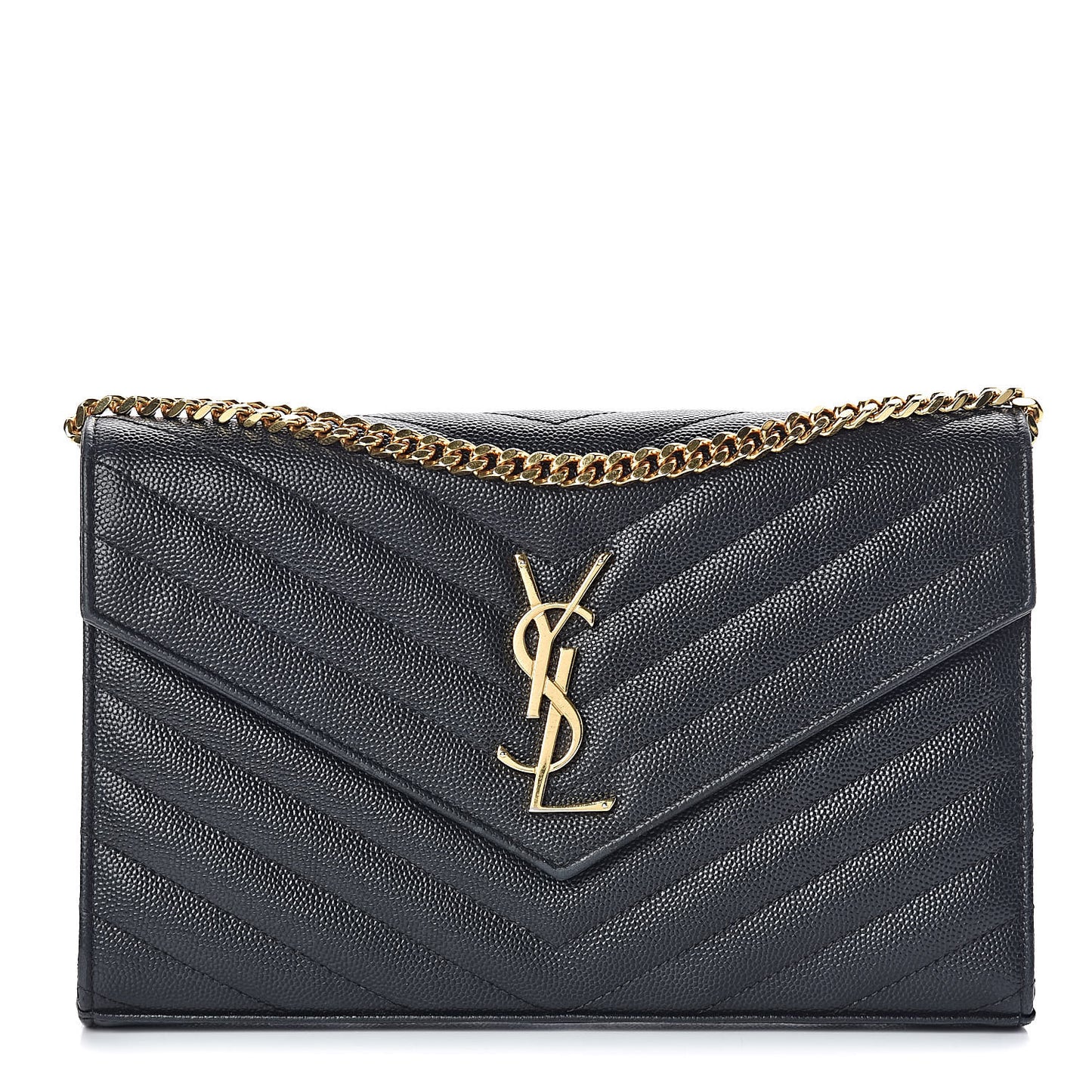 Grain De Poudre Matelasse Chevron Monogram Chain Wallet Black
