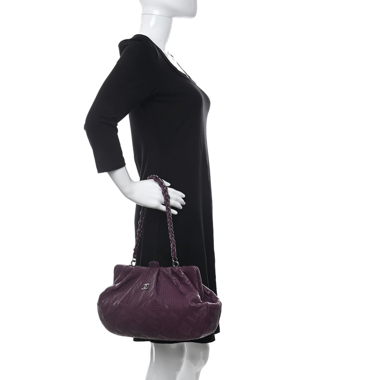 Lambskin Embroidered Frame Bag Purple