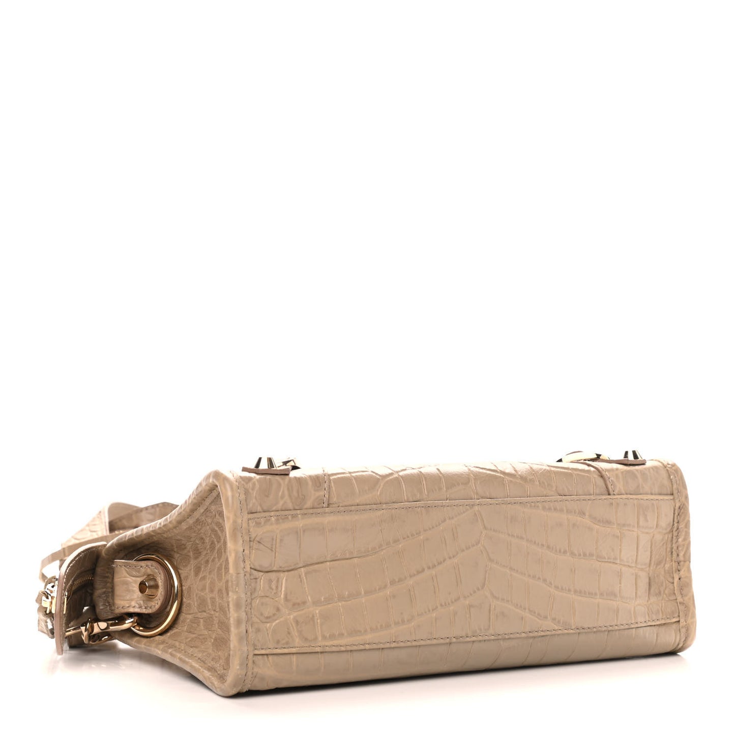 Calfskin Crocodile Embossed Classic Gold Hardware Mini City Beige Latte
