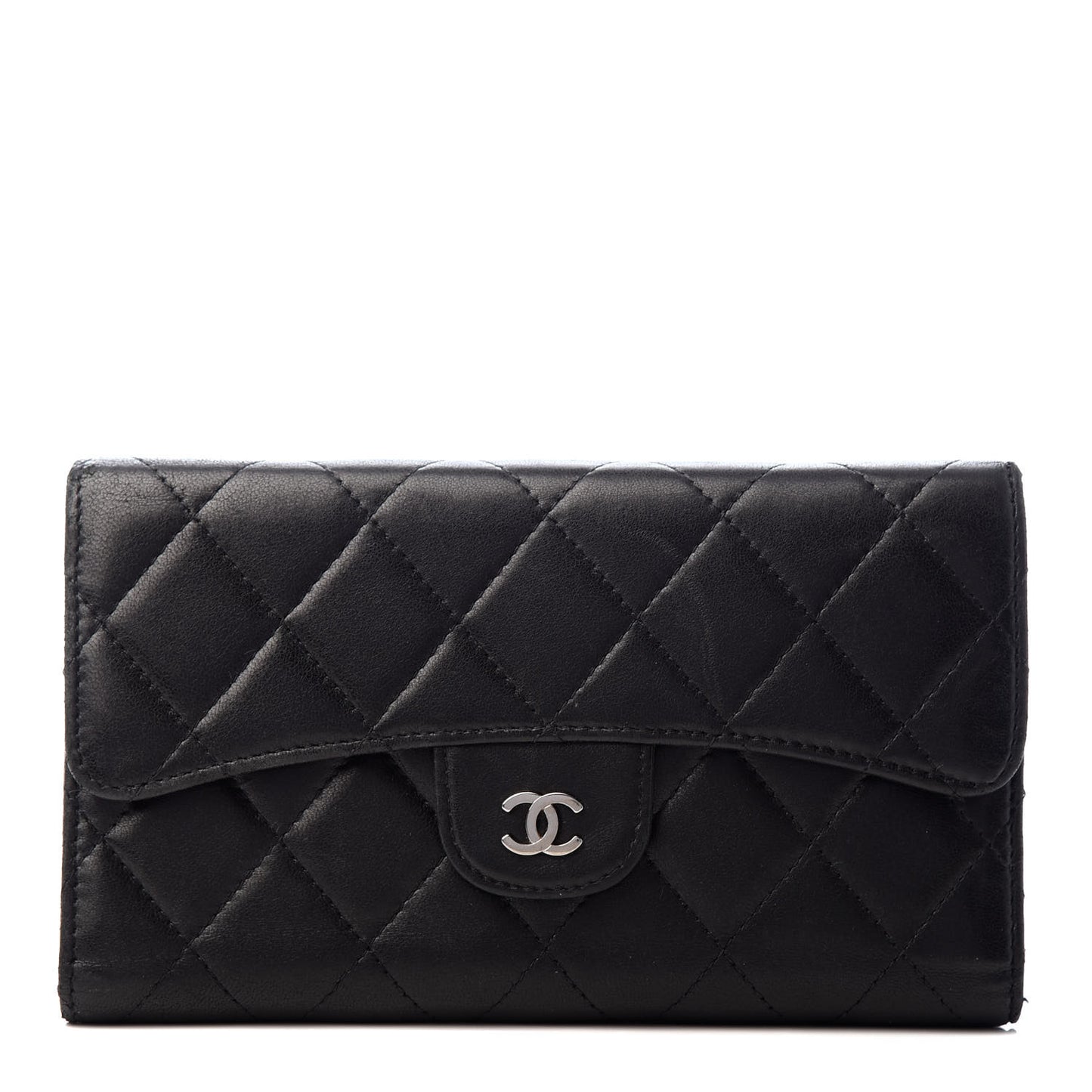 Lambskin Quilted Large Flap Wallet Black