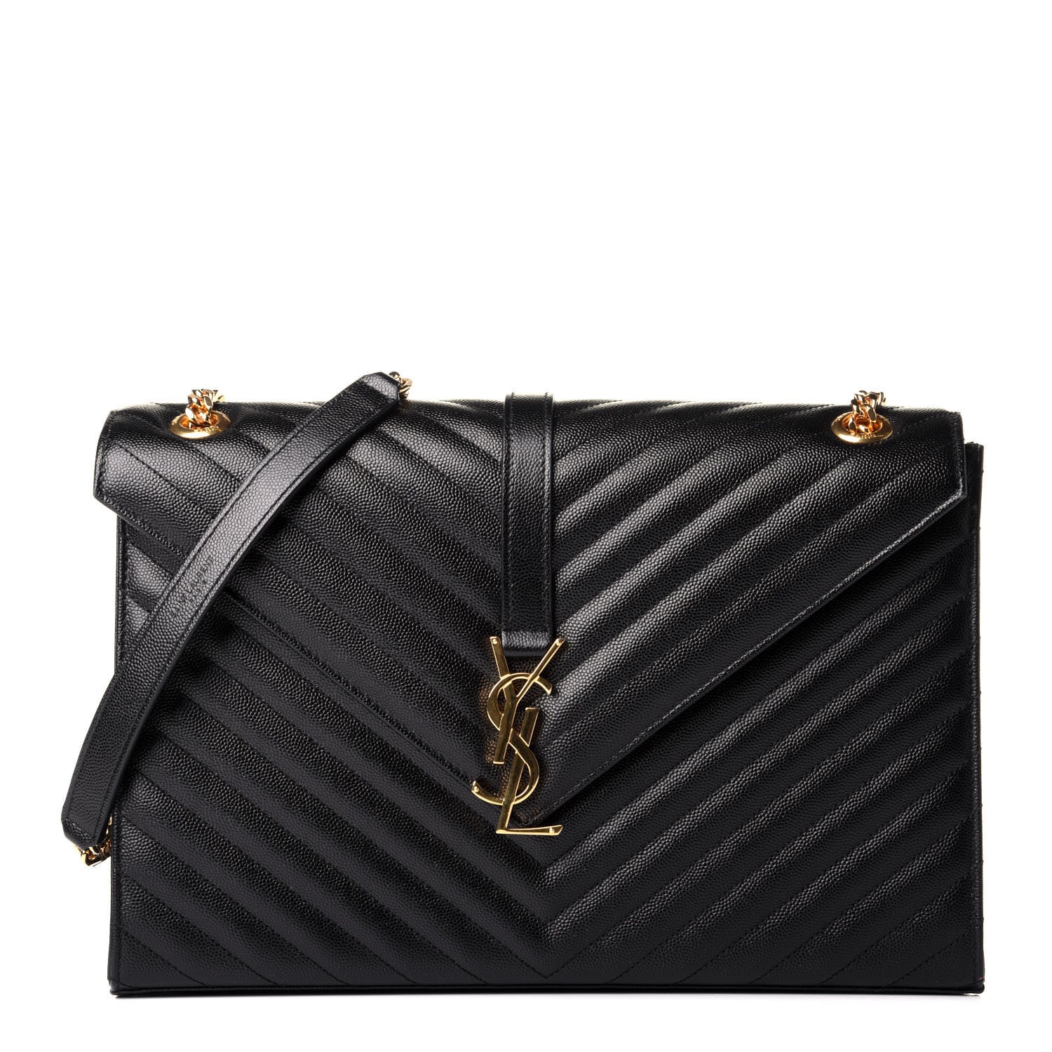 Saint Laurent Grain De Poudre Matelasse Chevron Large Monogram Satchel Black 1 of 8