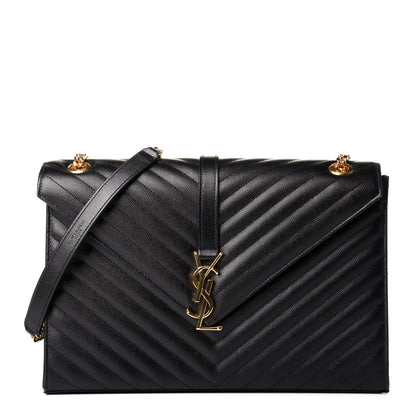 Saint Laurent Grain De Poudre Matelasse Chevron Large Monogram Satchel Black 1 of 8