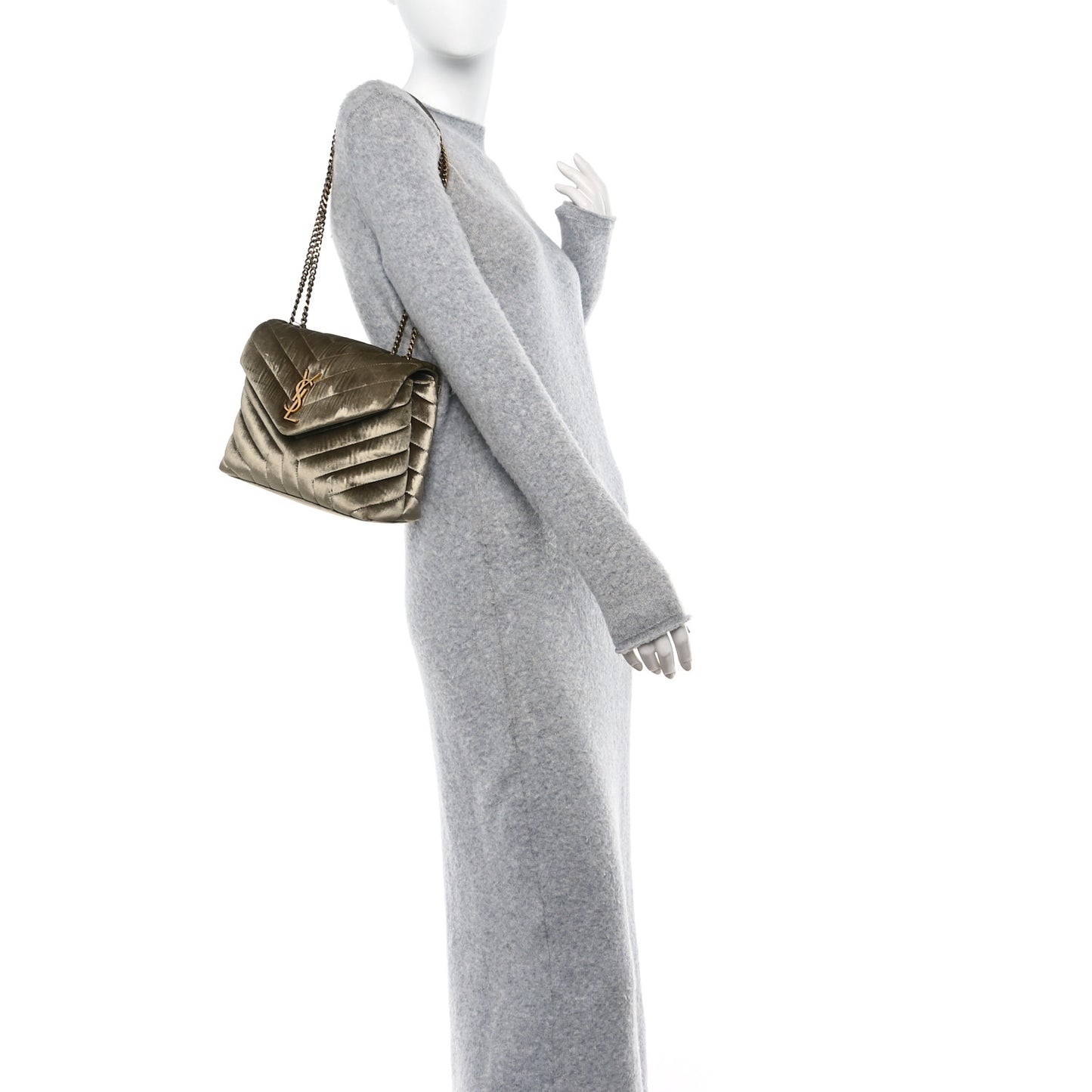 Velvet Y Quilted Monogram Small Loulou Chain Satchel Dark Vintage Olive